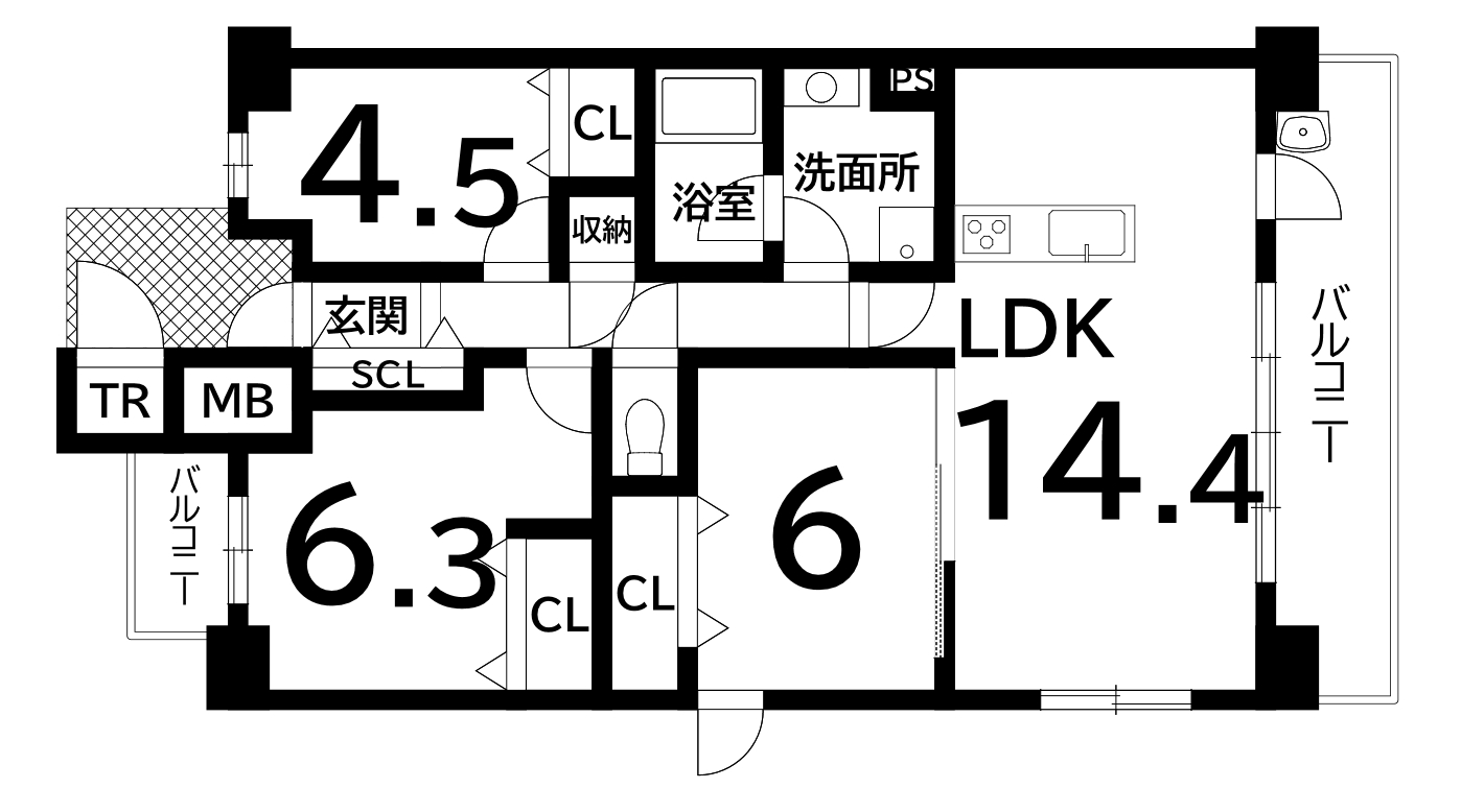 【初登録】なかもずパークホームズ（3ＬＤＫ）の間取り図