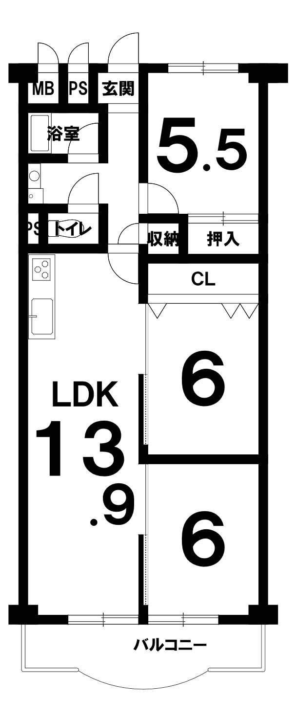 エバーグリーン金岡 四号棟（3LDK）の間取り図