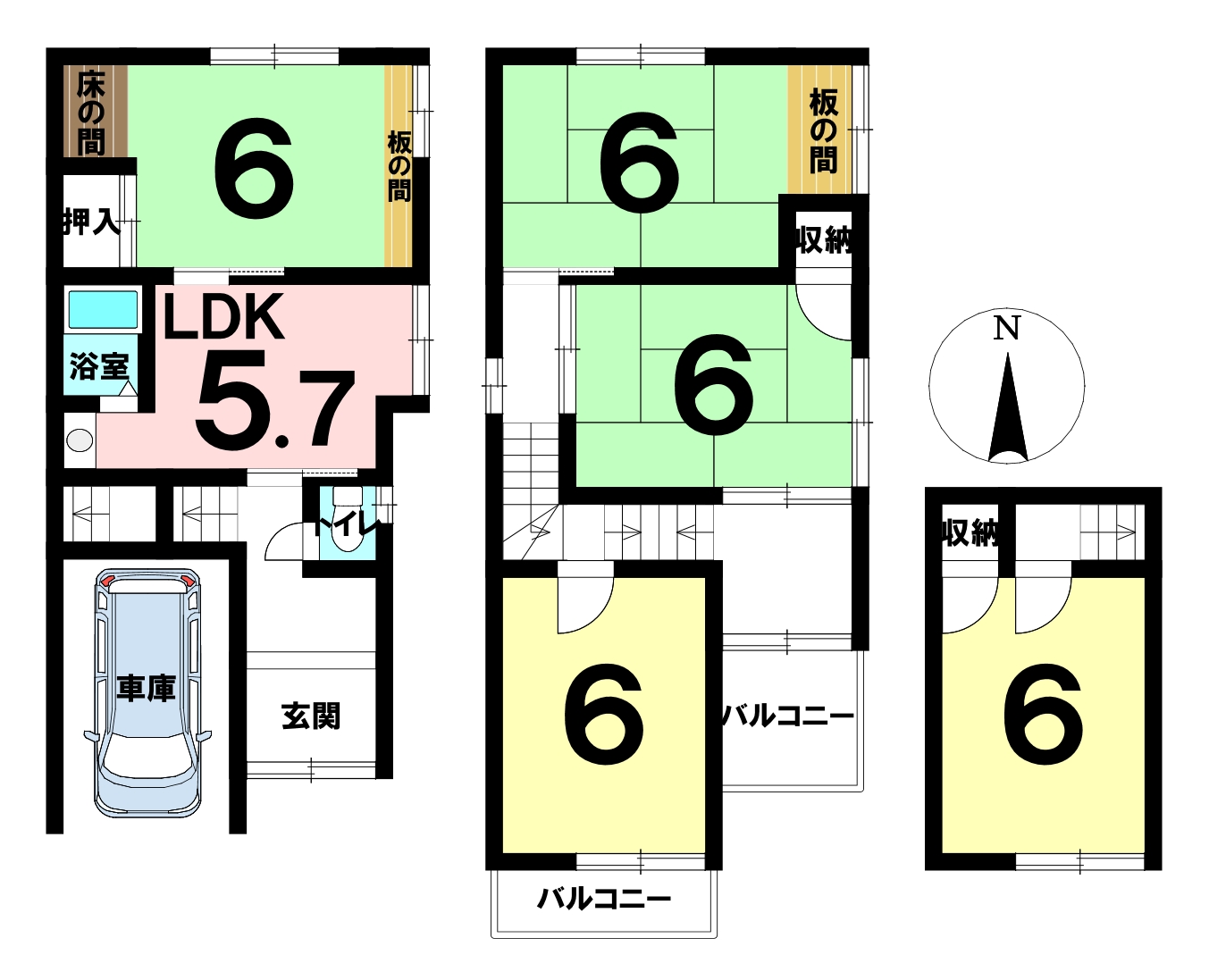 堺市西区浜寺石津町西5丁の中古戸建（5ＤＫ）の間取り図