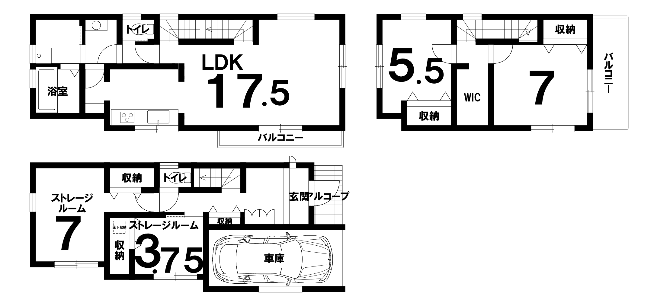 堺市中区陶器北の新築戸建（2LDK+2S+WIC）の間取り図