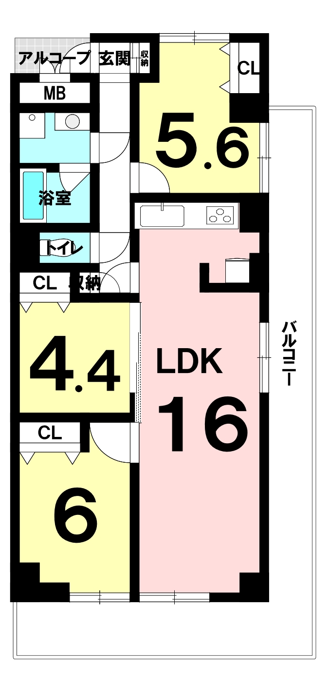 堺東グリーンハイツ（３LDK）の間取り図