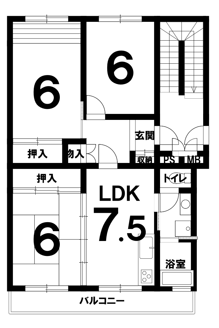 コープ野村浜寺公園3号棟（3ＤＫ）の間取り図