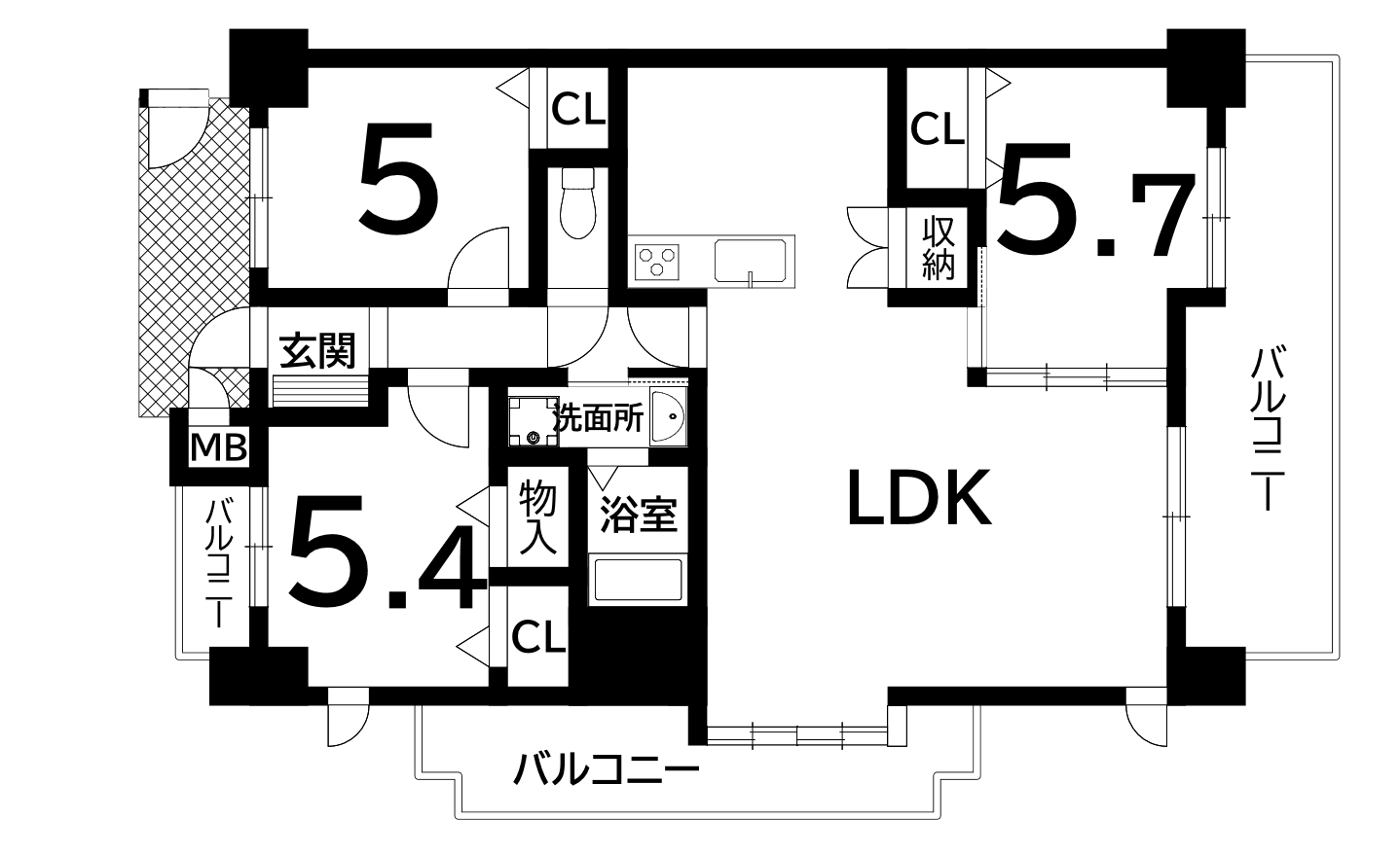 ルネ泉大津ロイヤルコート（3LDK）の間取り図