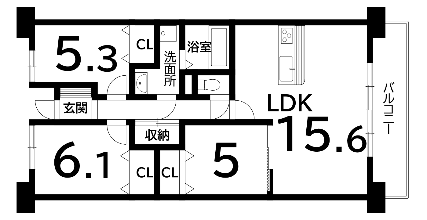 ヴィルメゾン上野芝（3ＬＤＫ）の間取り図