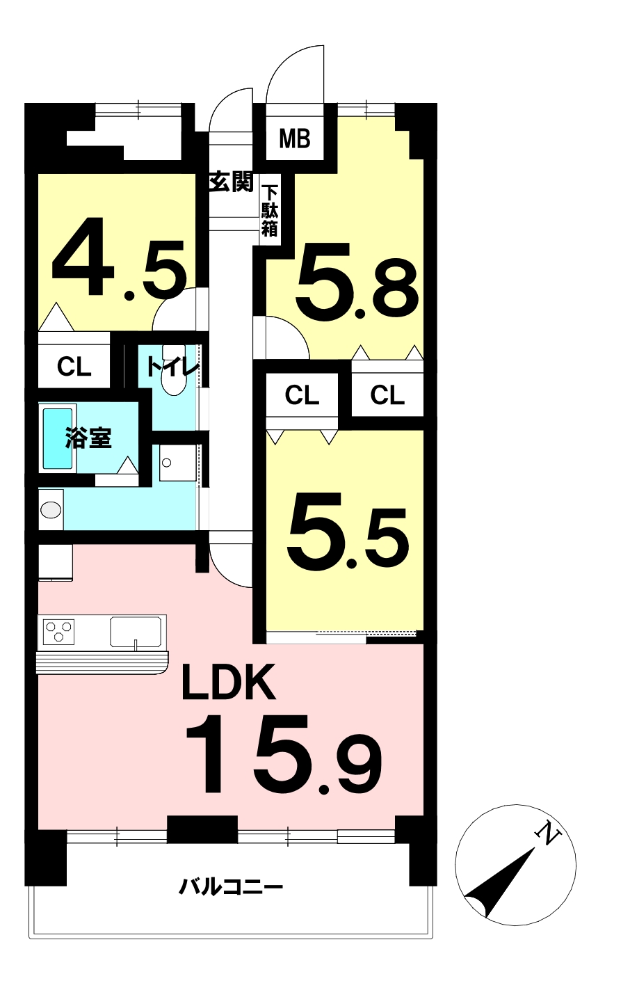 ライオンズヒルズ堺堀上町（3LDK）の間取り図